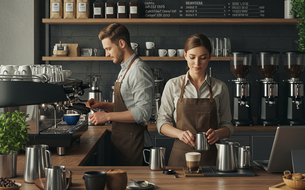 Barista preparando café